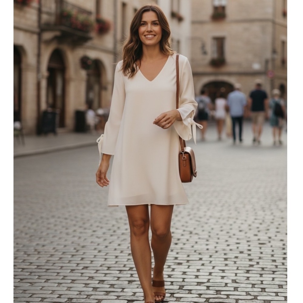 Express Womens Ivory V-Neck Tie-Sleeve Shift Dress NWT Size XS 27821995